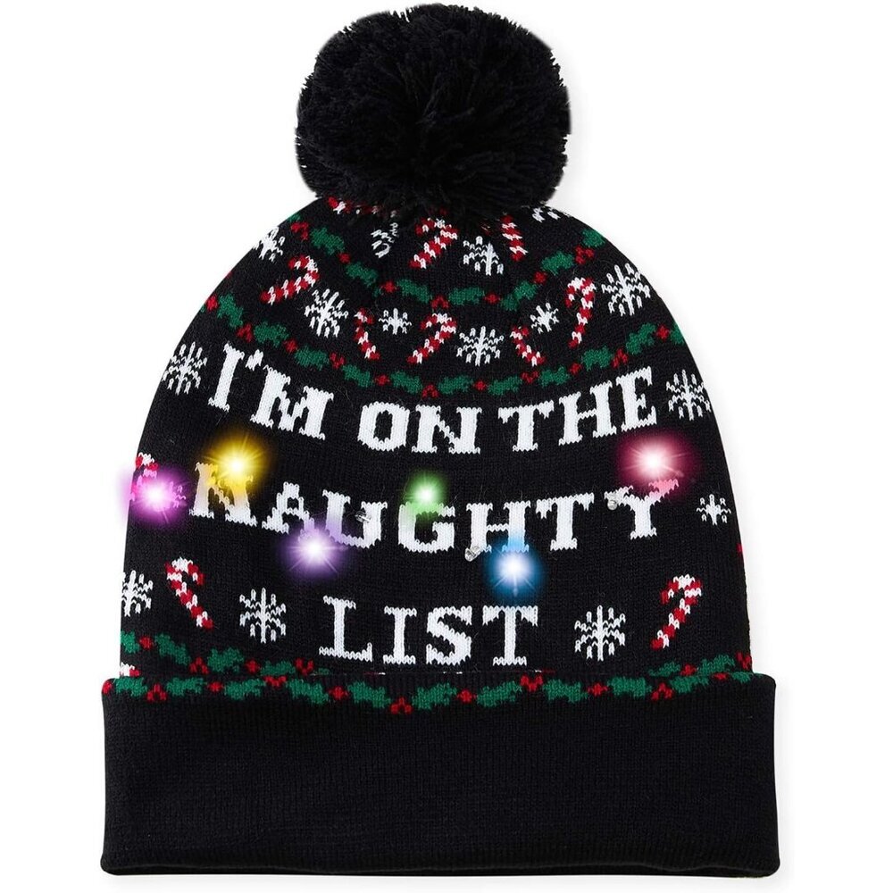Unisex LED Light-up Ugly Christmas Sweater Hat Novelty Knitted Xmas Beanie Cap f